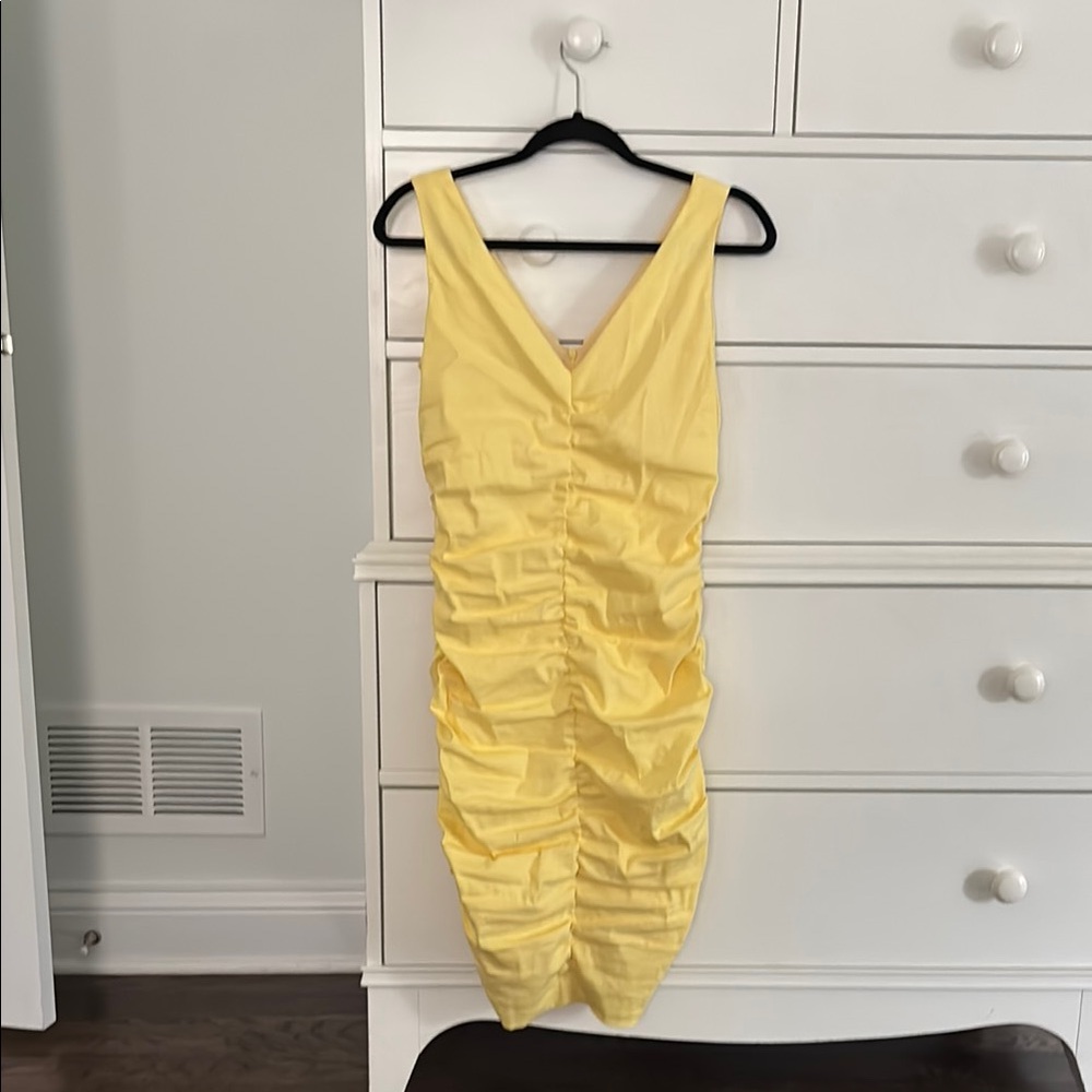 Sara Campbell Yellow Ruched Midi Dress